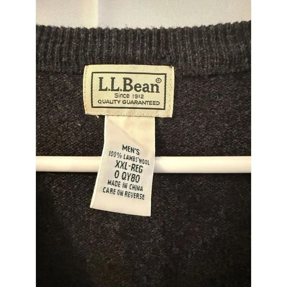 Vtg Mens LL Bean Gray 100% Lambs Wool Sweater Vest Pullover V Neck L Grandpa Dad
